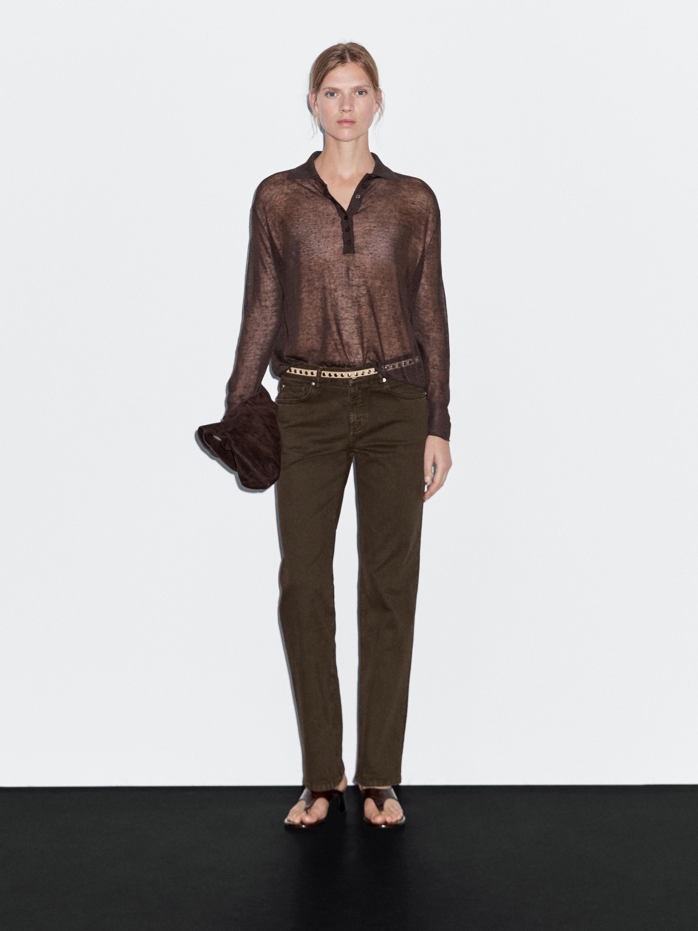 

Прямые брюки со средней талией из денима Massimo Dutti, шоколадный