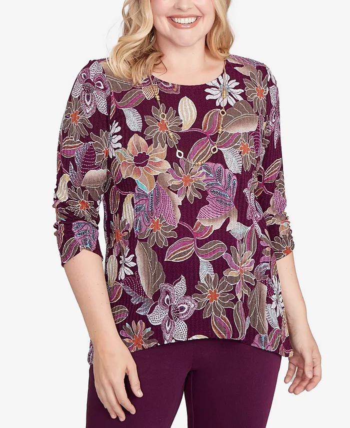 

Топ Petite Urban Legend с цветочным меланжевым принтом Batik Alfred Dunner, фиолетовый