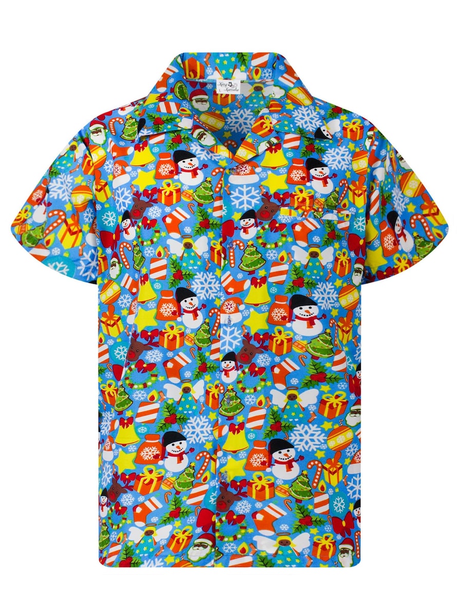 

Рубашка на пуговицах классического кроя King Kameha Christmas Allover, светло-голубой