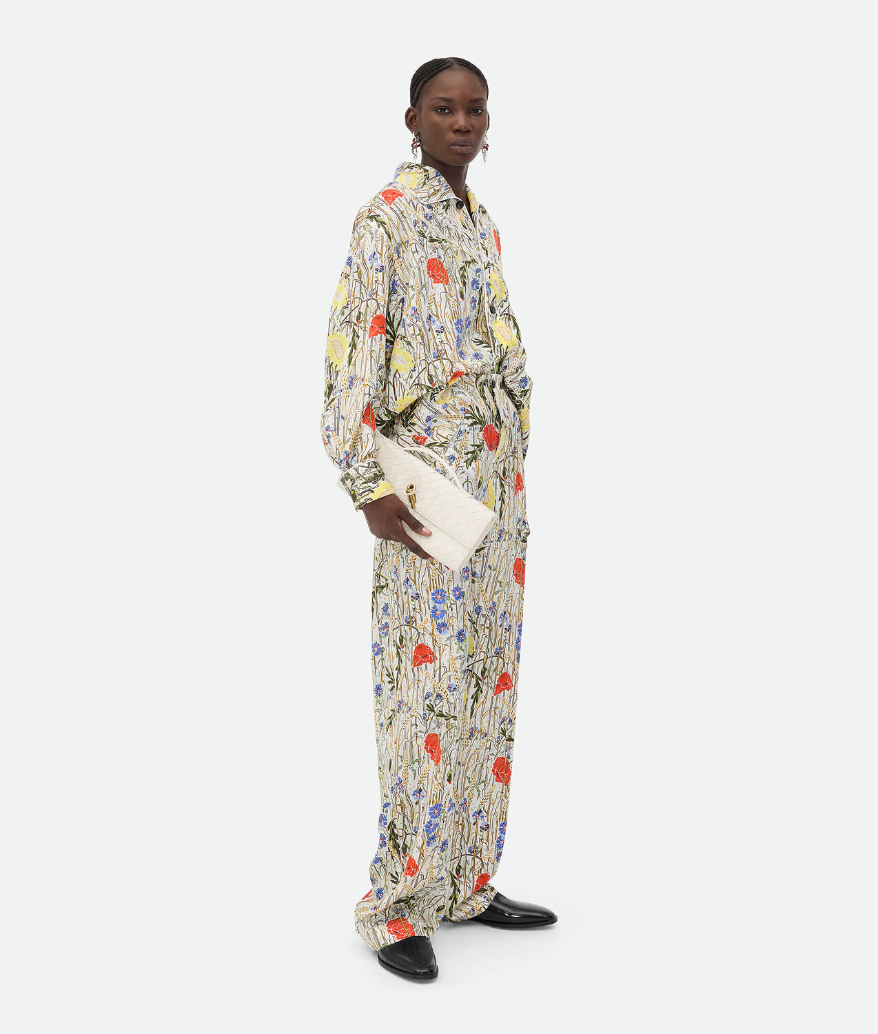 

Flower viscose and silk pyjama set BOTTEGA VENETA, хаки/гибискус/мел