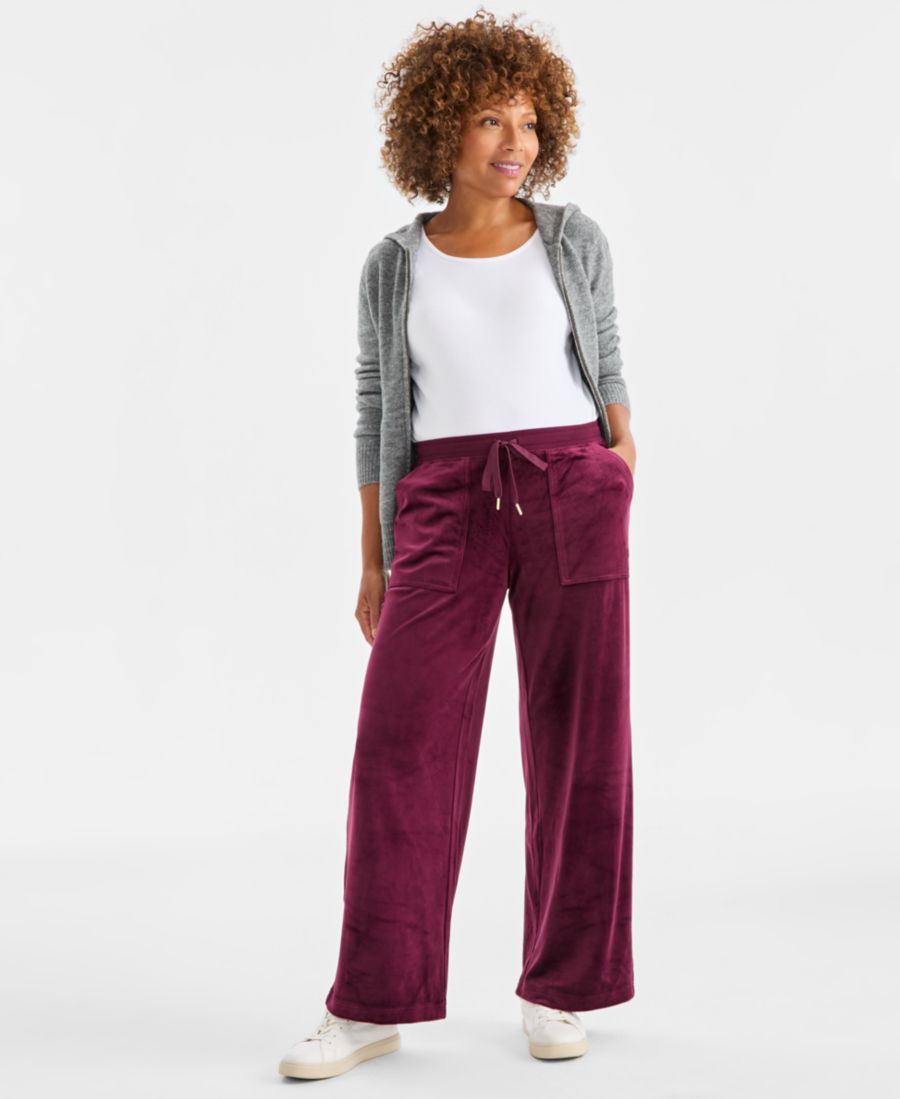 

Женские велюровые брюки для дома с широкими штанинами Style & Co, Deep Cranberry
