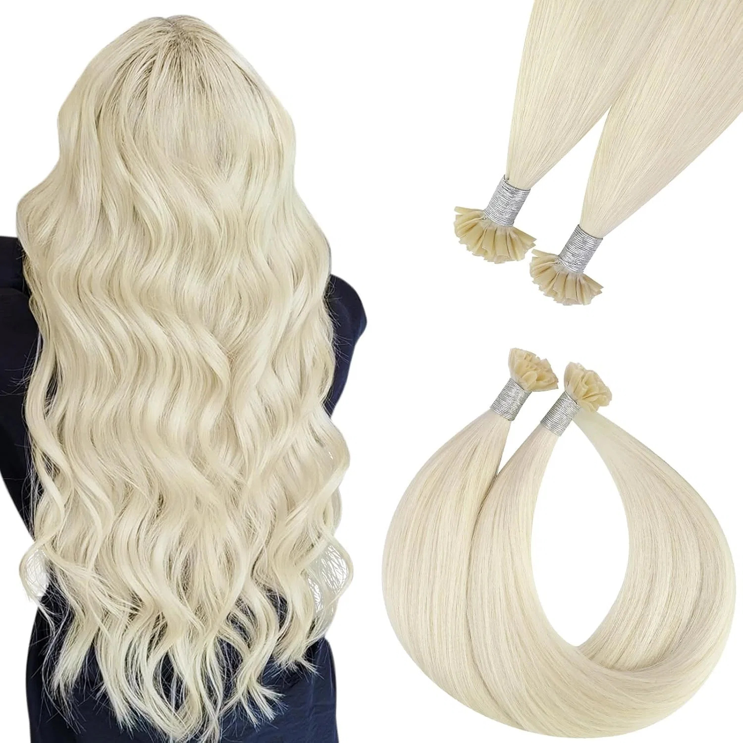 Натуральные накладные волосы Easyouth Keratin Bondings, платиновый блонд, 40 см, 50 прядей, 50 г Easyouth
