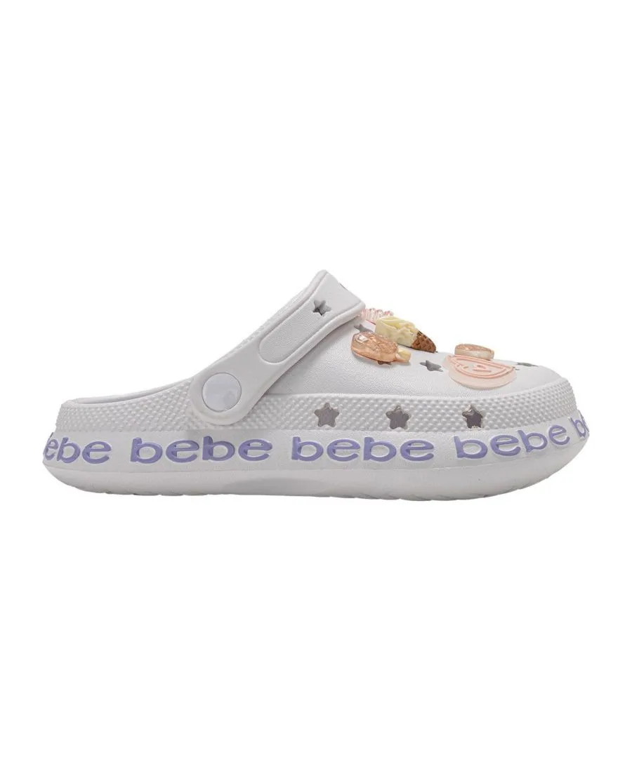 Детские сабо из ЭВА с декоративными элементами и логотипом Bebe, белый — фото 2