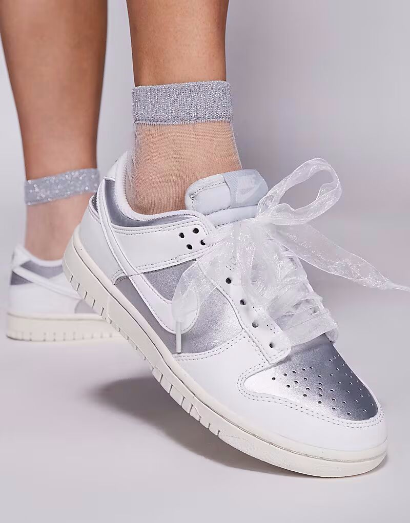 Кроссовки Nike Dunk Low NN с металлическим эффектом серебристо-белого цвета — фото 3