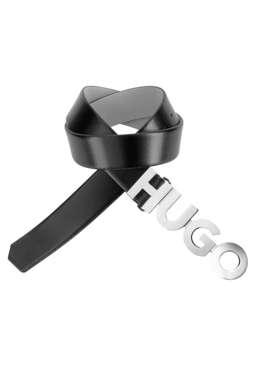 

Кожаный ремень HUGO с застежкой с логотипом, черный