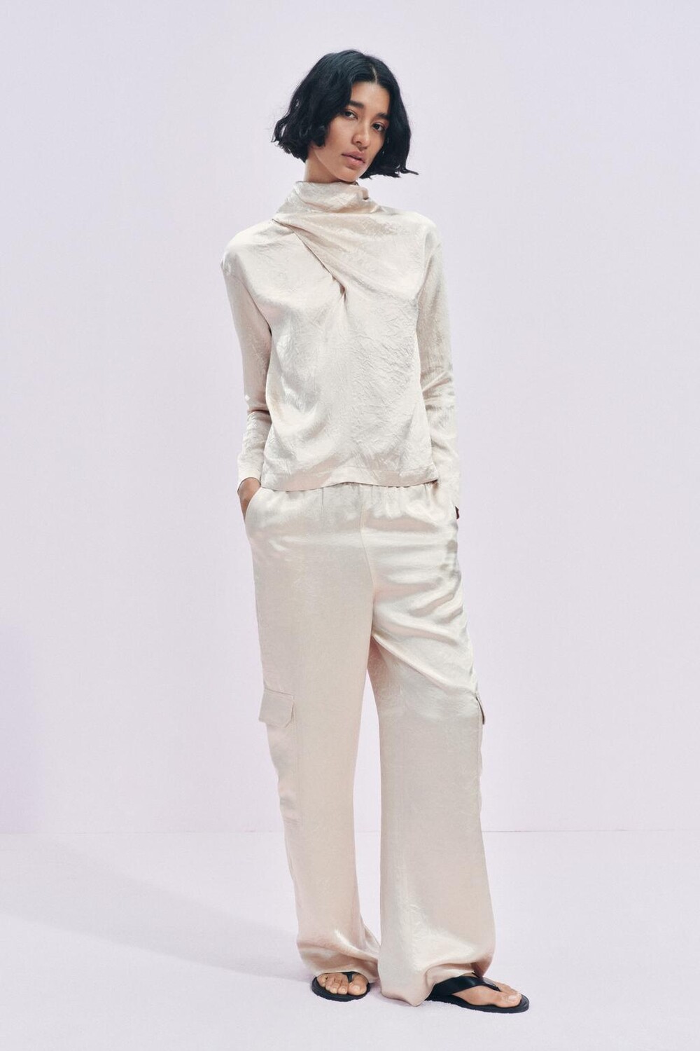 

Атласные брюки карго коллекция zw ZARA, бежевый