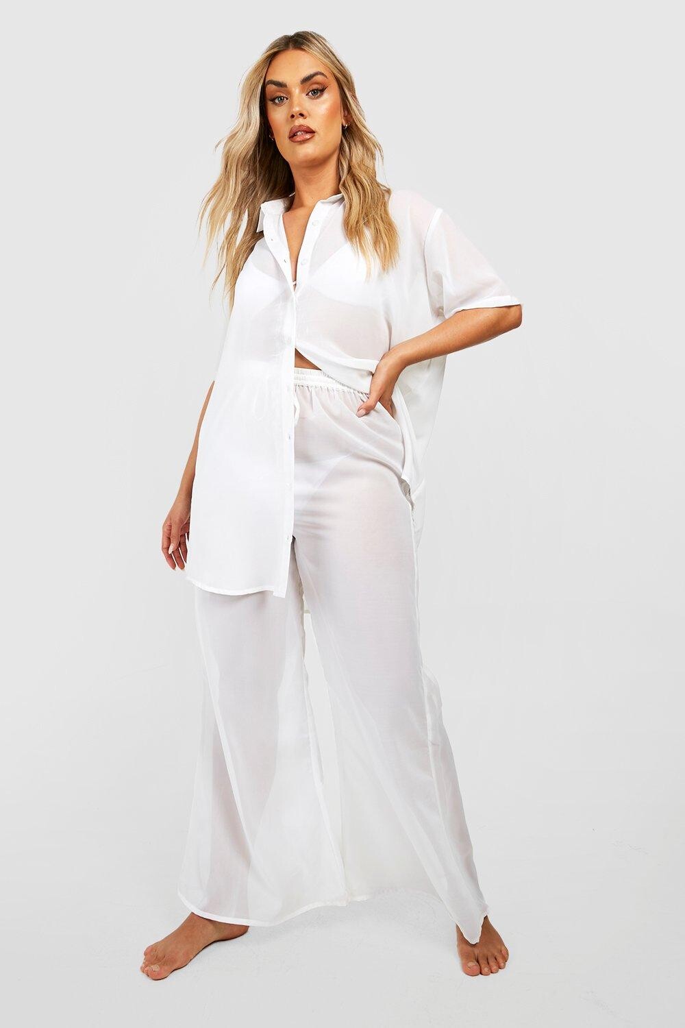 

Пляжная рубашка с короткими рукавами Plus Essential boohoo, белый