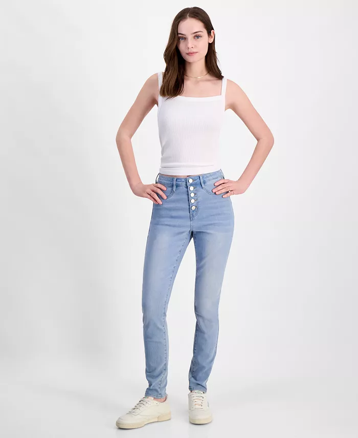 

Джинсы с высокой талией и зауженным силуэтом Juniors' 5-Button Curvy Skinny Dollhouse, синий
