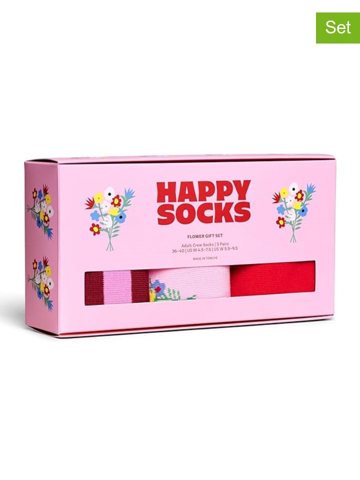 

Happy Socks Набор из 3 пар носков «Цветок» розово-красного цвета