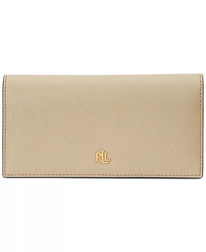 

Кожаный тонкий кошелек Crosshatch с застежкой на кнопку Lauren Ralph Lauren, коричневый/бежевый
