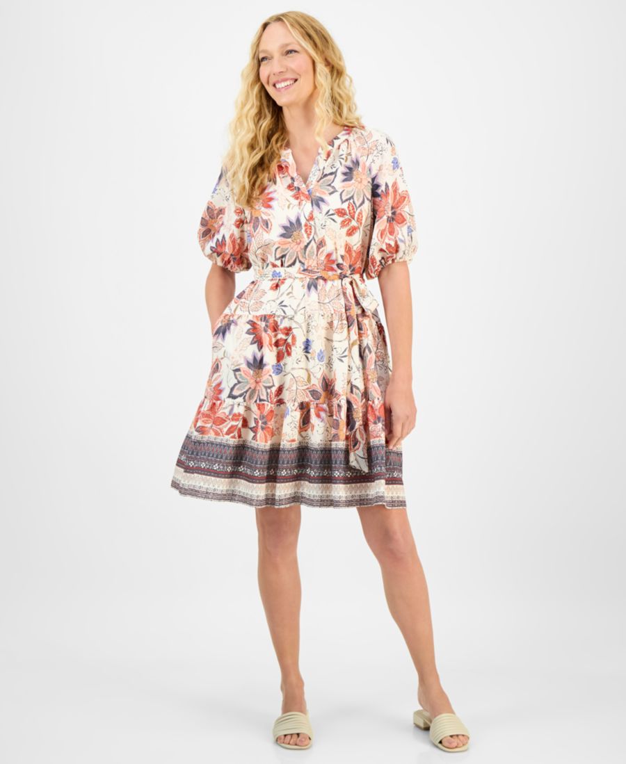 

Женское платье с принтом, пышными рукавами и поясом на талии julia jordan, Beige Mult