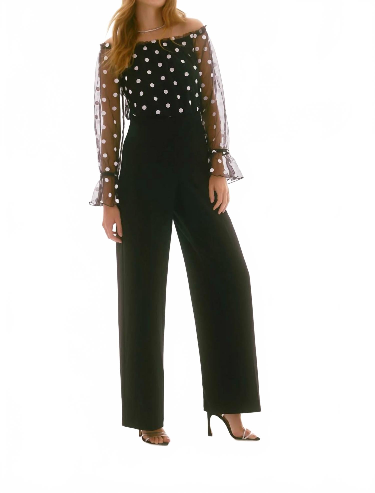 

Черно-белый комбинезон с горошком и открытыми плечами Joseph Ribkoff