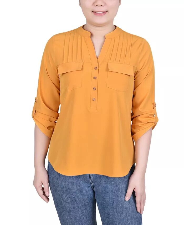 

Блузка Petite с длинными рукавами и карманами NY Collection, золото