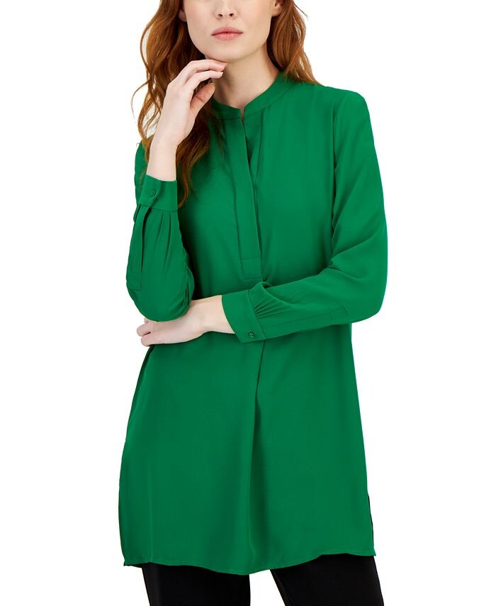 

Женская туника Nehru с разрезом и длинными рукавами Anne Klein, зеленый