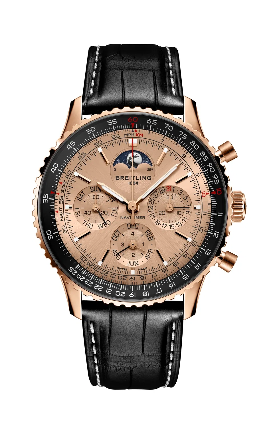 NAVITIMER B19 ХРОНОГРАФ 43 ВЕЧНЫЙ КАЛЕНДАРЬ 140-ЛЕТИЕ - RB19101A1H1P1 BREITLING, золотой