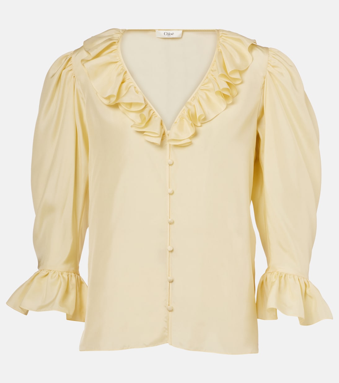 

Шелковая блузка хабутай с оборками Chloé, Powder Yellow