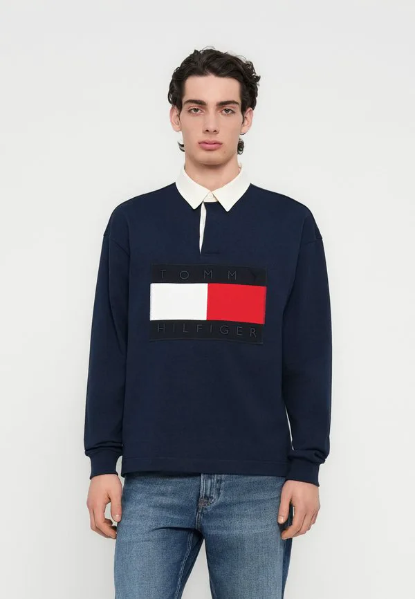 Свободная регбийная футболка с логотипом флага и толстовкой Tommy Hilfiger, Navy