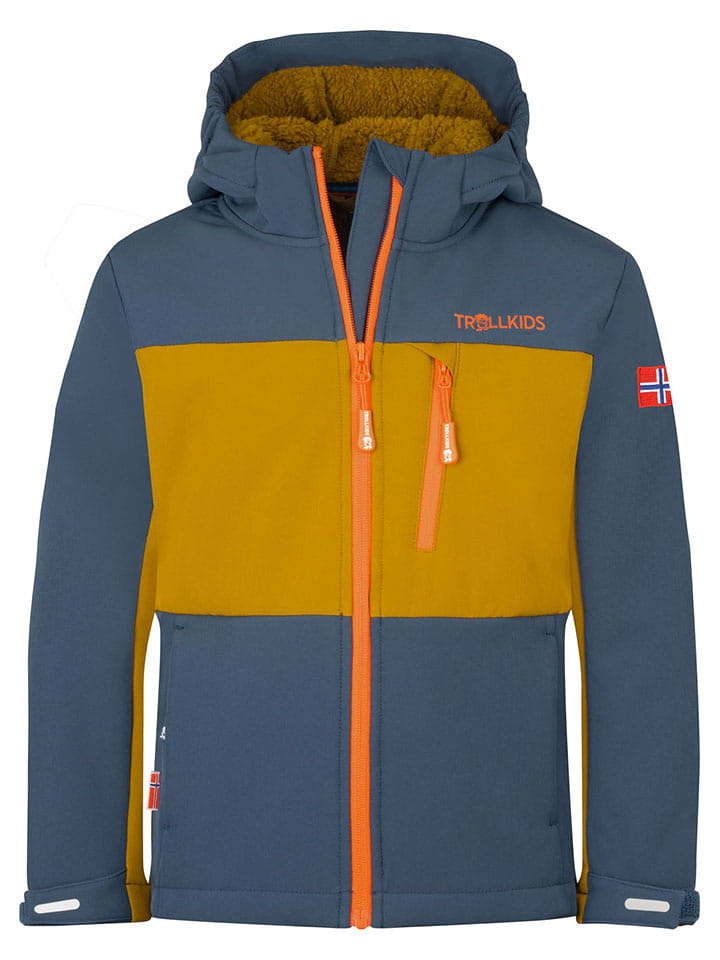 

Куртка софтшелл Бергсфьорд синего/светло-коричневого цвета Trollkids