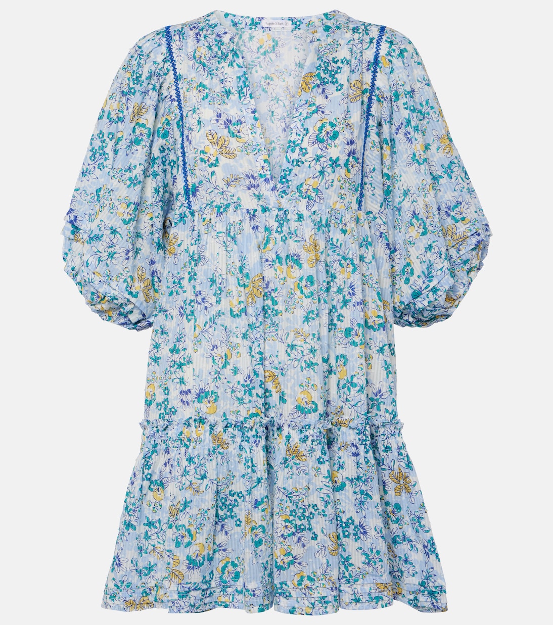

Мини-платье Aria из хлопка с цветочным принтом и сборками Poupette St Barth, Blue Sweet Liberty