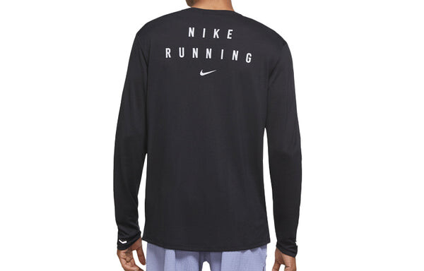 Футболка miler run reflective quick dry running long sleeves tops black Nike, черный — фото 2
