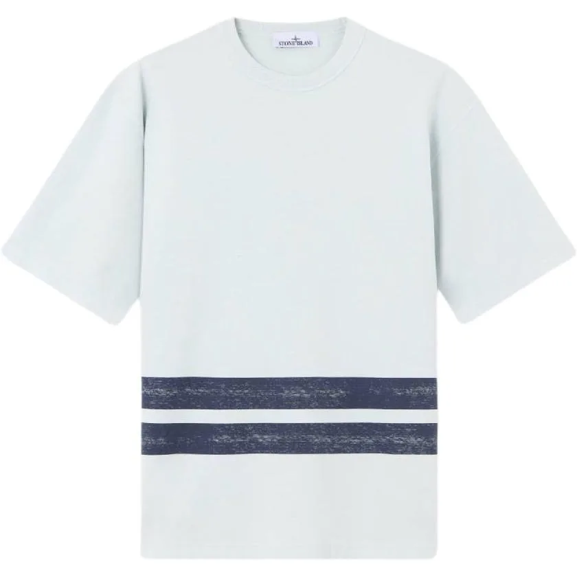 Футболка из органического хлопка в полоску STONE ISLAND, светло-синий
