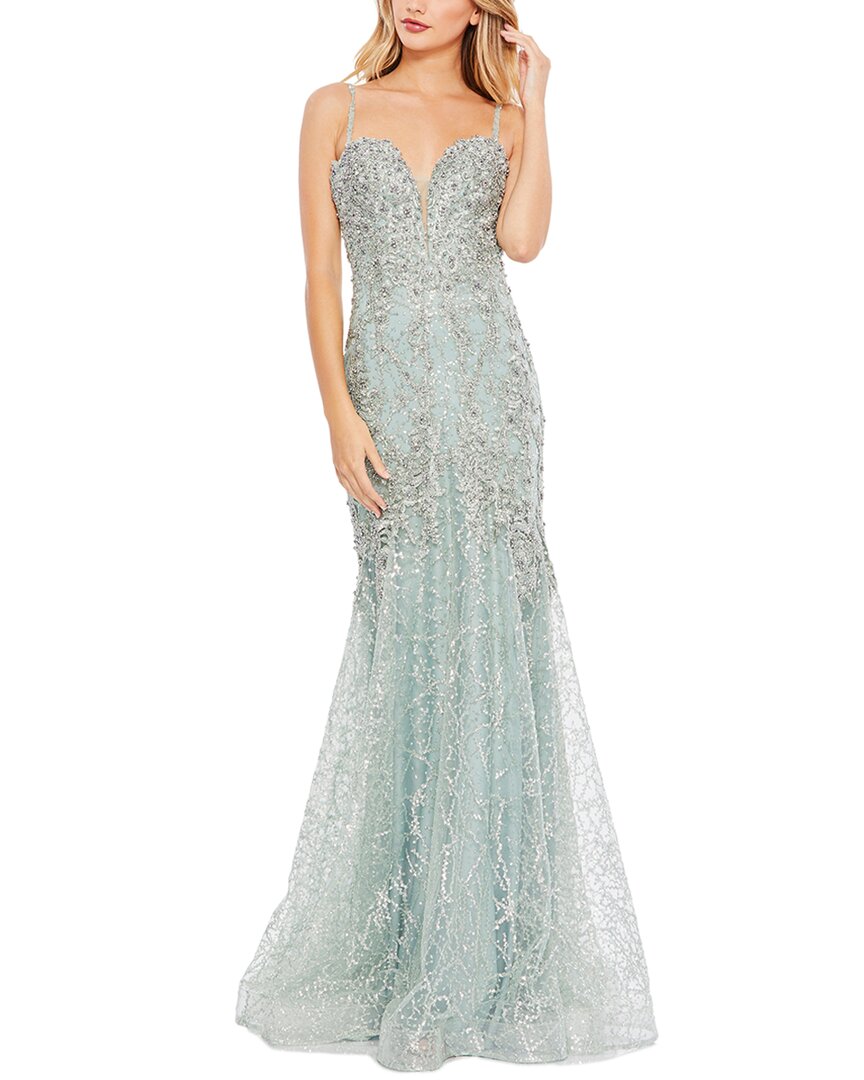 

Mac Duggal Embellished Plunge Neck Trumpet Gown, мятный