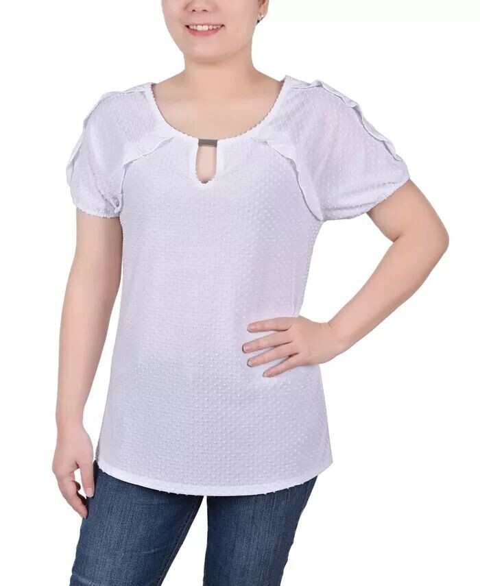 

Топ Petite Swiss Dot с короткими рукавами NY Collection, белый