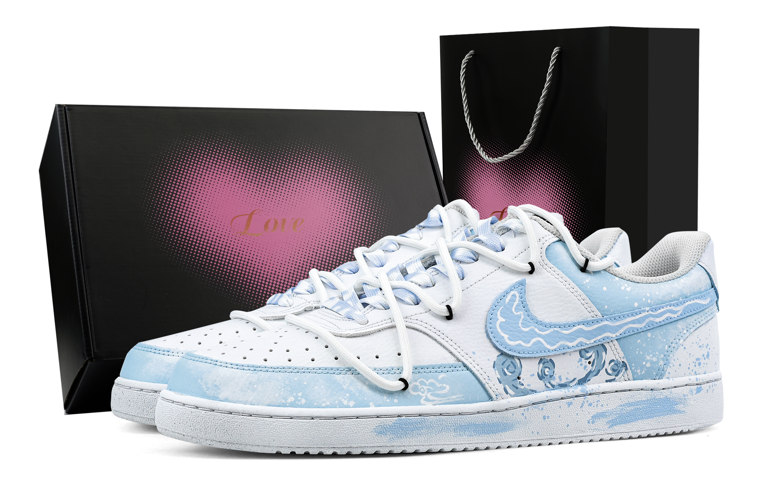 

Nike Кроссовки Court Vision 1 Summer Wave Heart Box с низким верхом, противоскользящие, износостойкие, мужские, светло-синие