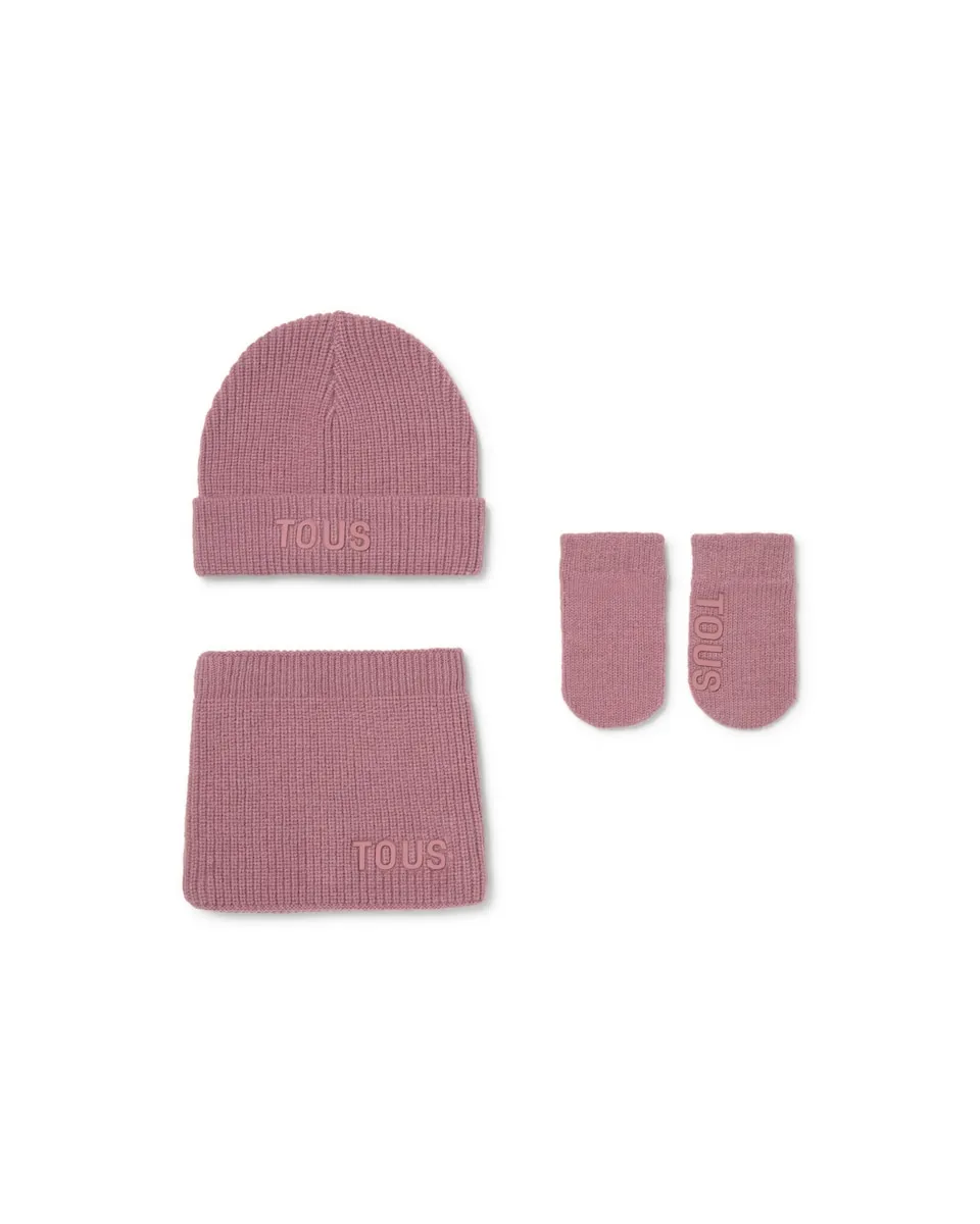 

Набор для младенца из мягкого хлопка с шапочкой, перчатками и воротником Tous, розовый