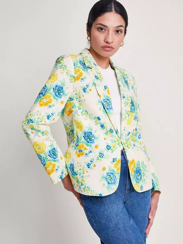 

Блейзер Monsoon Zimira Floral Print Single Breasted, цвет ivory/multi