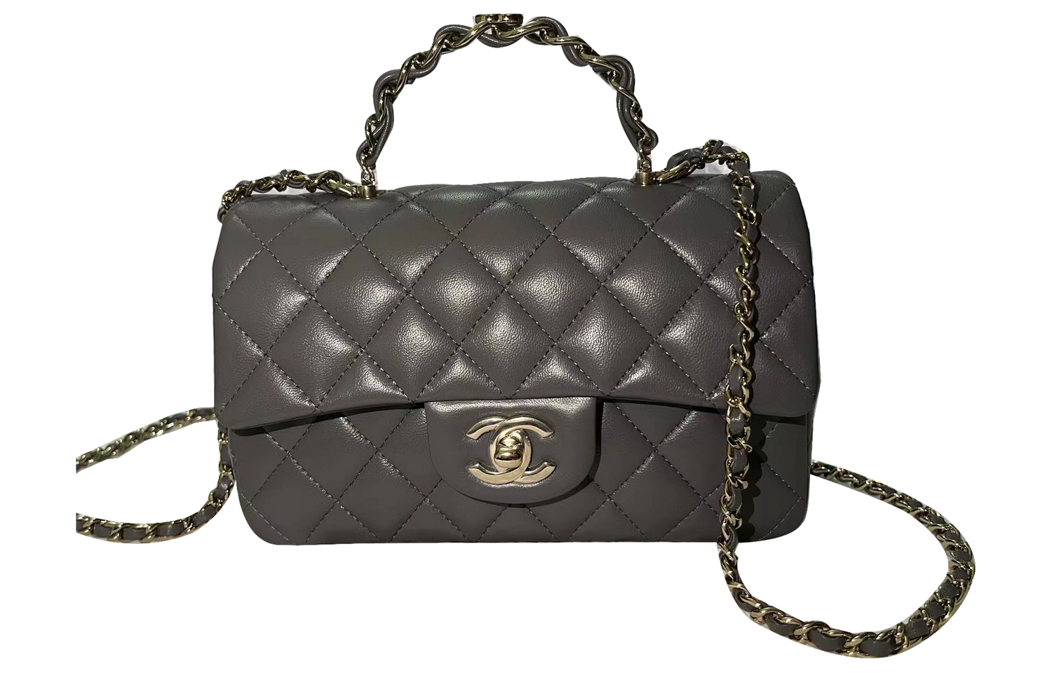 

Классический клапан CF женская мини-сумка из овчины, сумка через плечо, кроссбоди серый CHANEL, Set (Bag+Dust Bag)