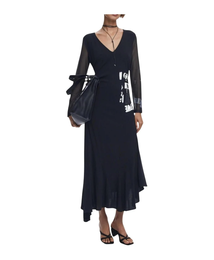 

Платье с V-образным вырезом и принтом, осень/зима Desigual, черный