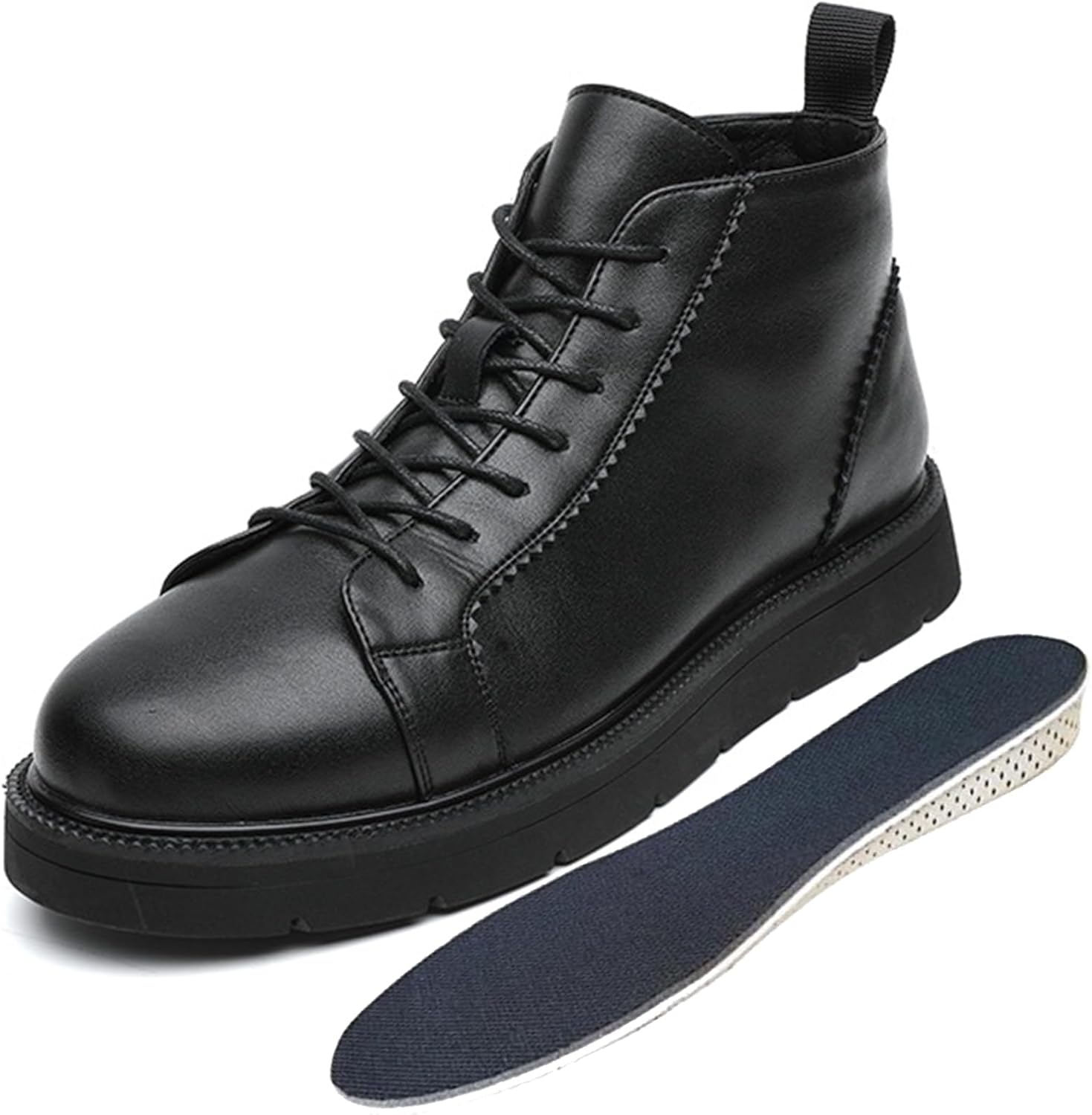 

Мужские черные кожаные высокие кроссовки на шнуровке с платформой, зимние, с флисовой подкладкой, повседневные, деловые, рабочие, дерби, чукка-ботинки, модные, с незаметным увеличением роста Galonfulty