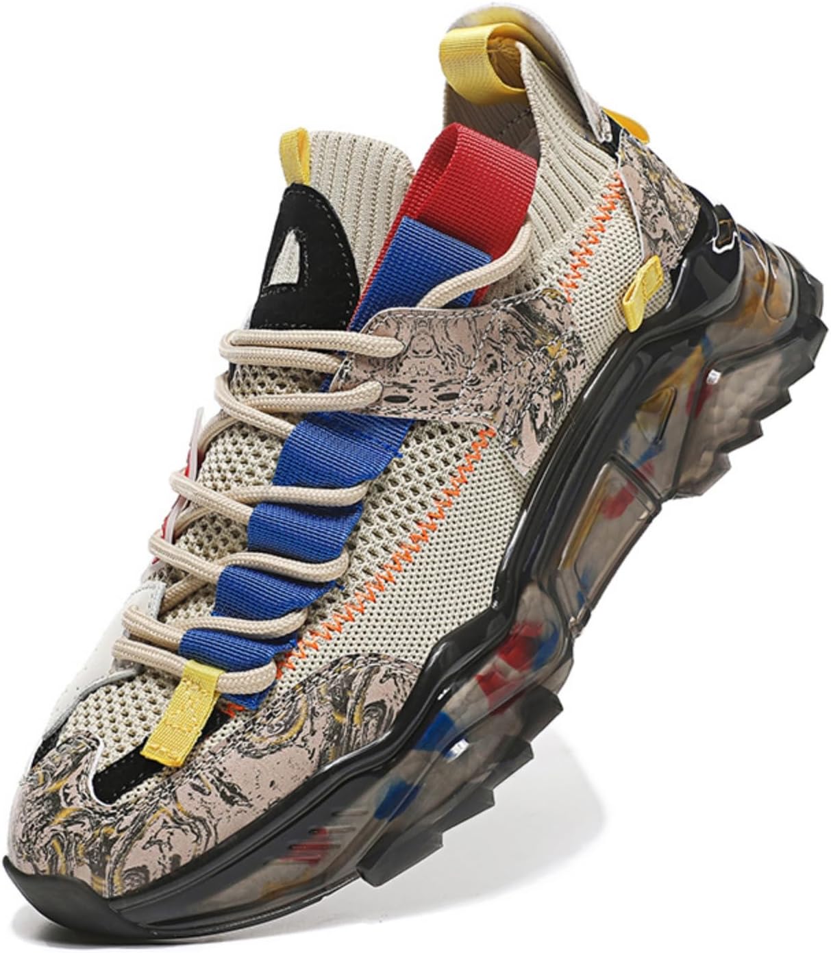 

Мужские кроссовки для бега с дышащим верхом из сетки и прозрачной подошвой с градиентом цвета, Дизайн с цветными блоками, легкие с амортизирующей подошвой для повседневного спорта Kelibasi, бежевый