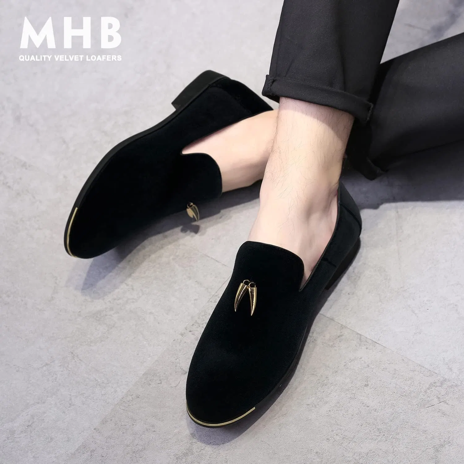 Мужские бархатные лоферы-слипоны MHB разных цветов для смокинга, замшевые тапочки для смокинга с блестками, Black — фото 2
