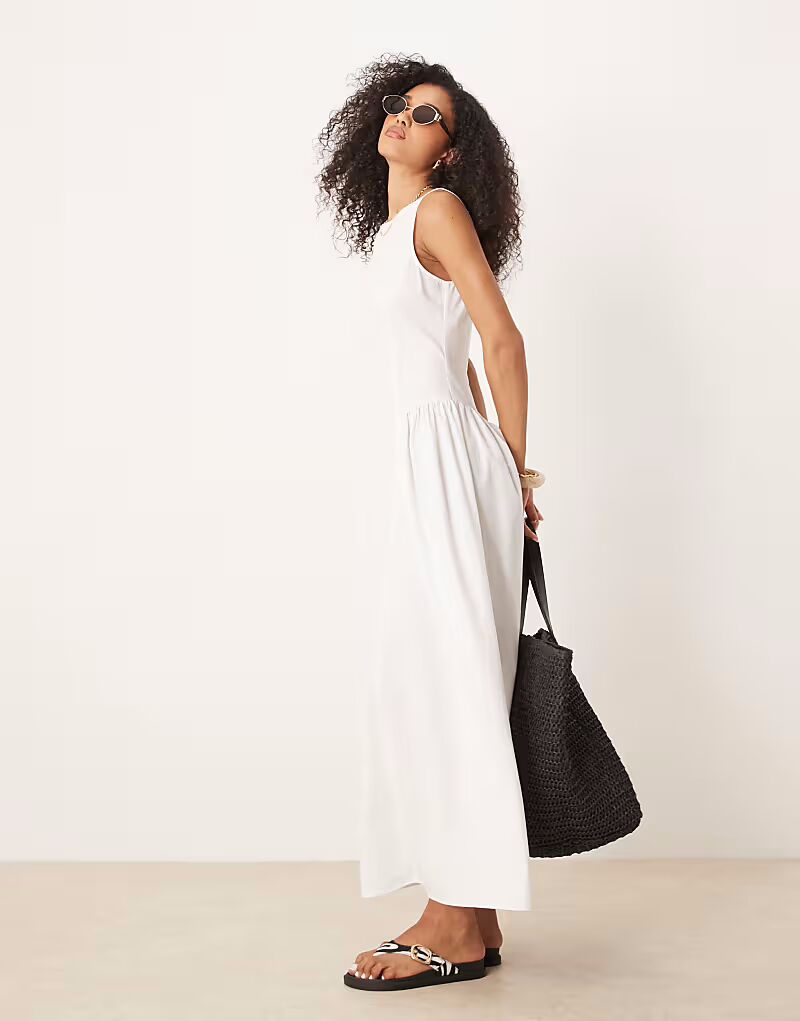 

Платье миди с косой горловиной и талией ASOS DESIGN белого цвета