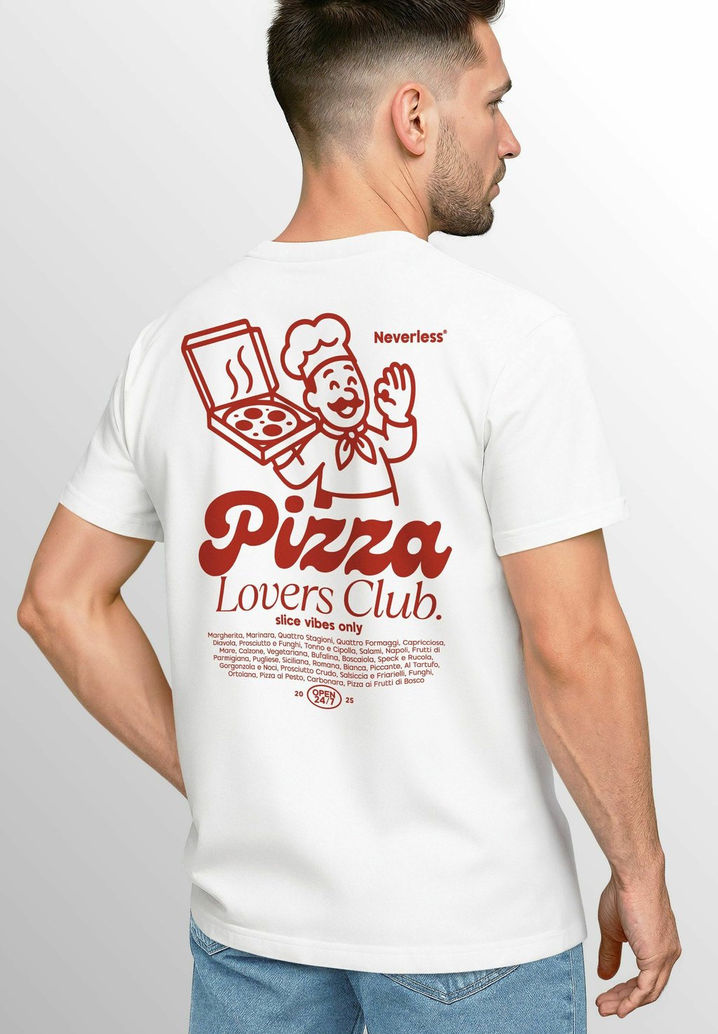 

Футболка с принтом BACK PIZZA LOVERS CLUB GRAFIK FASHION Neverless, белый