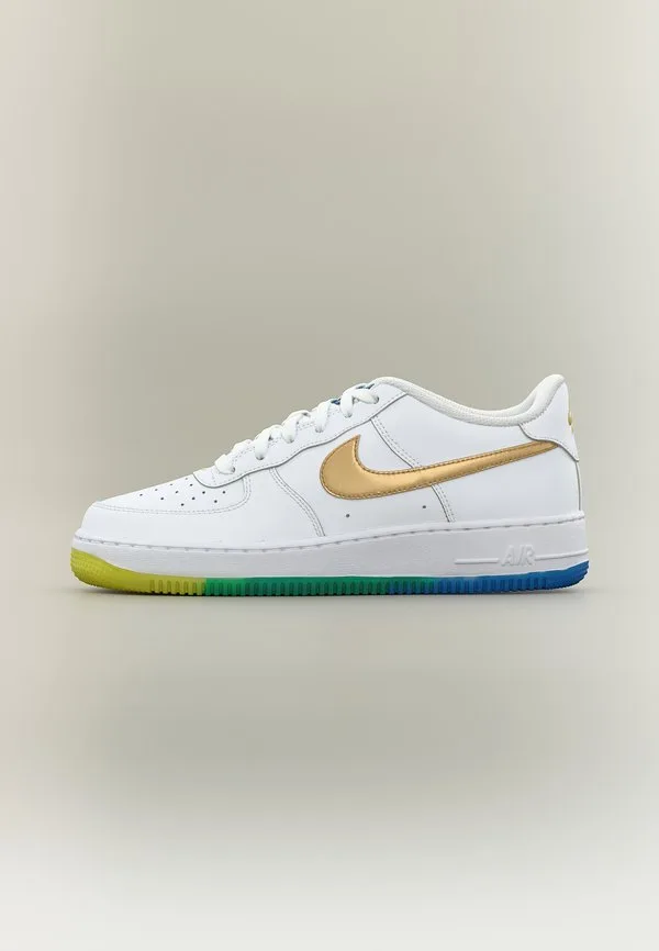 Кроссовки air force 1, белые/металлик золотистый/цвет soar/звуковой желтый/малахит Nike Sportswear, White/Metallic Gold-Coloured/Soar/Sonic Yellow/Malachite
