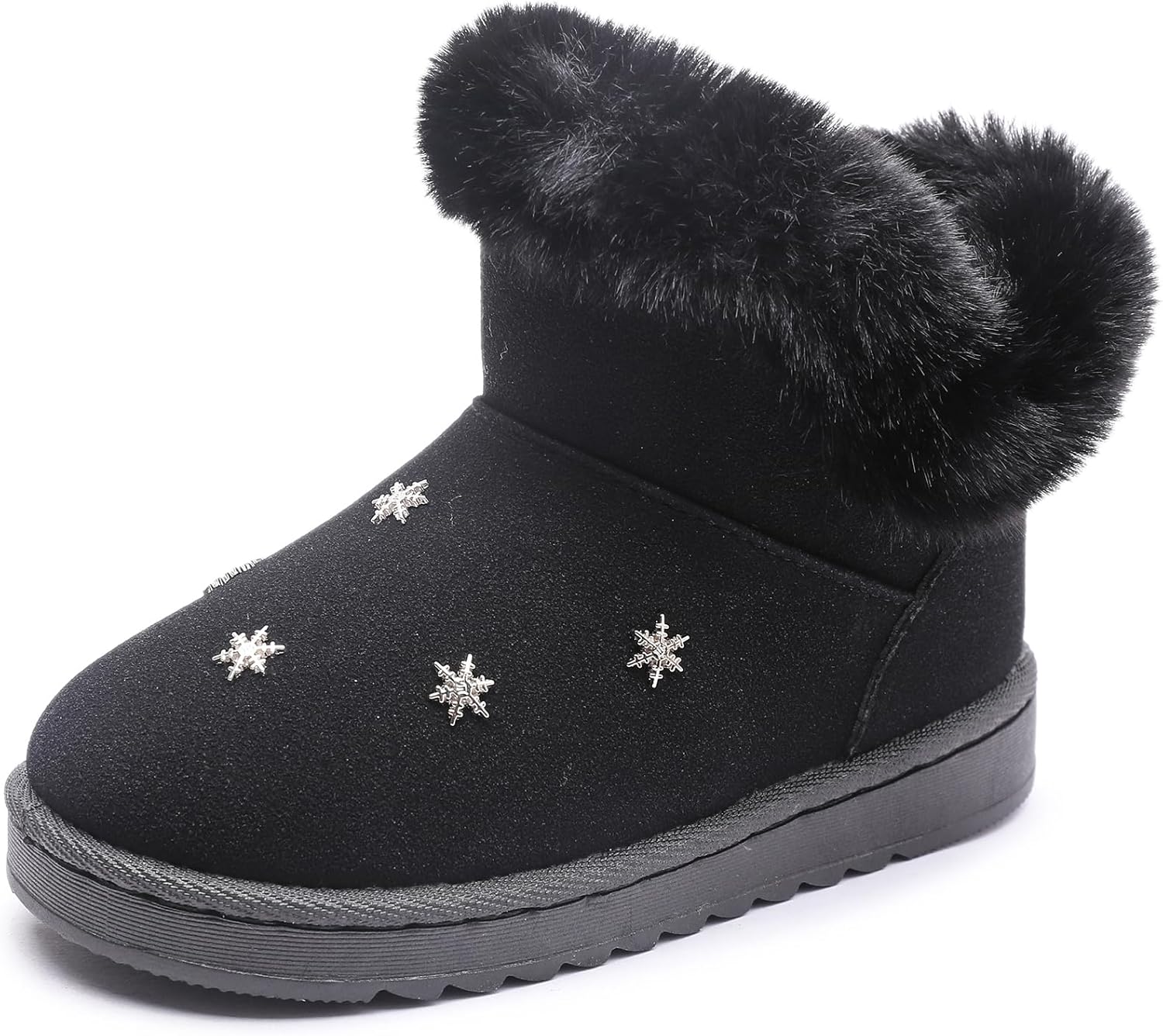 

Детские зимние ботинки WUIWUIYU с меховой подкладкой, ботильоны с круглым носком для маленьких девочек и мальчиков, Black