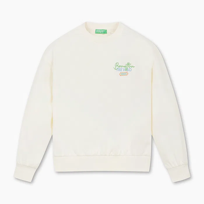 Детский свитшот с логотипом цвета айвори от Benetton Kids