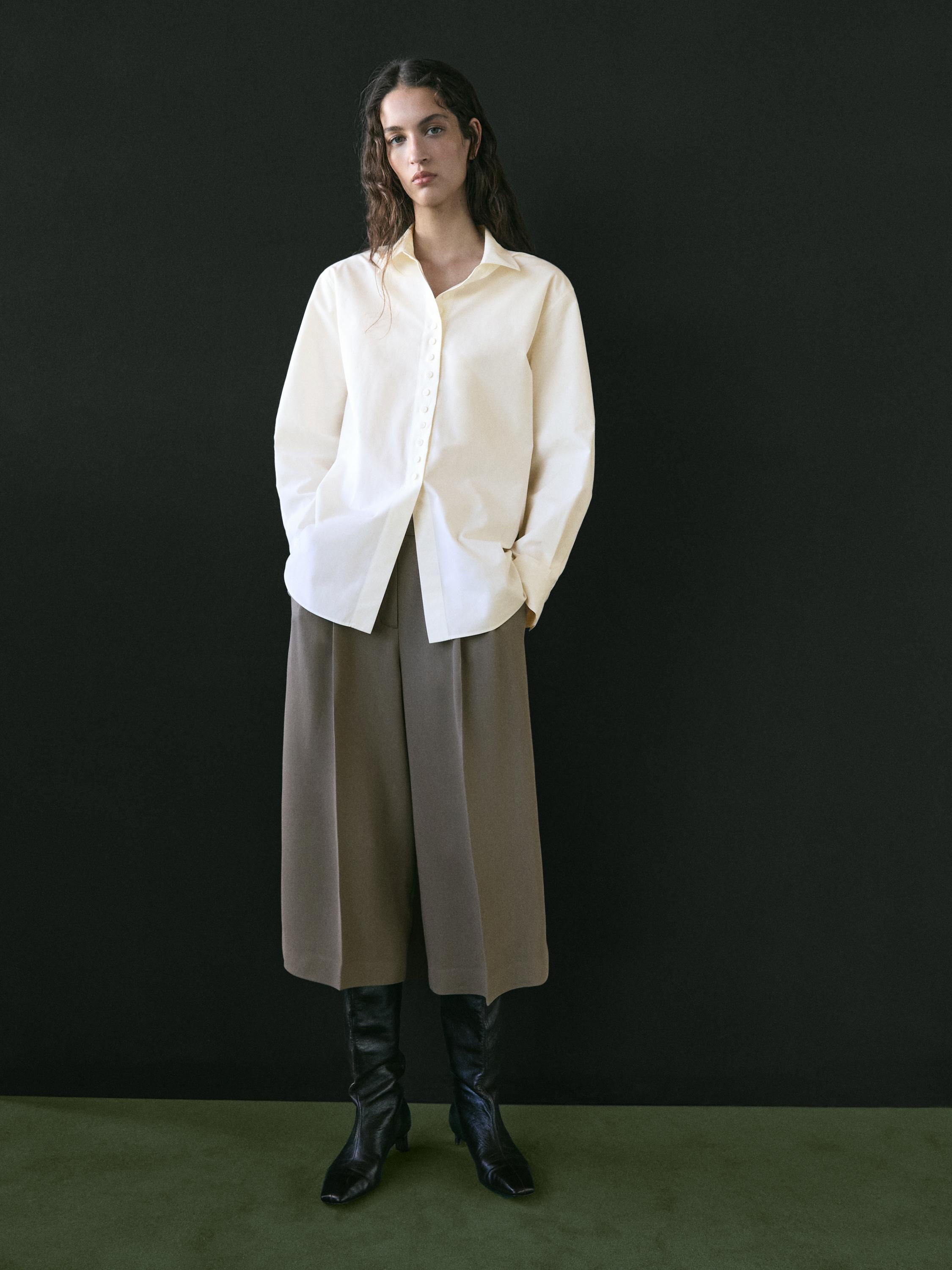 

Рубашка из 100% хлопка с деталями пуговиц Massimo Dutti, off white