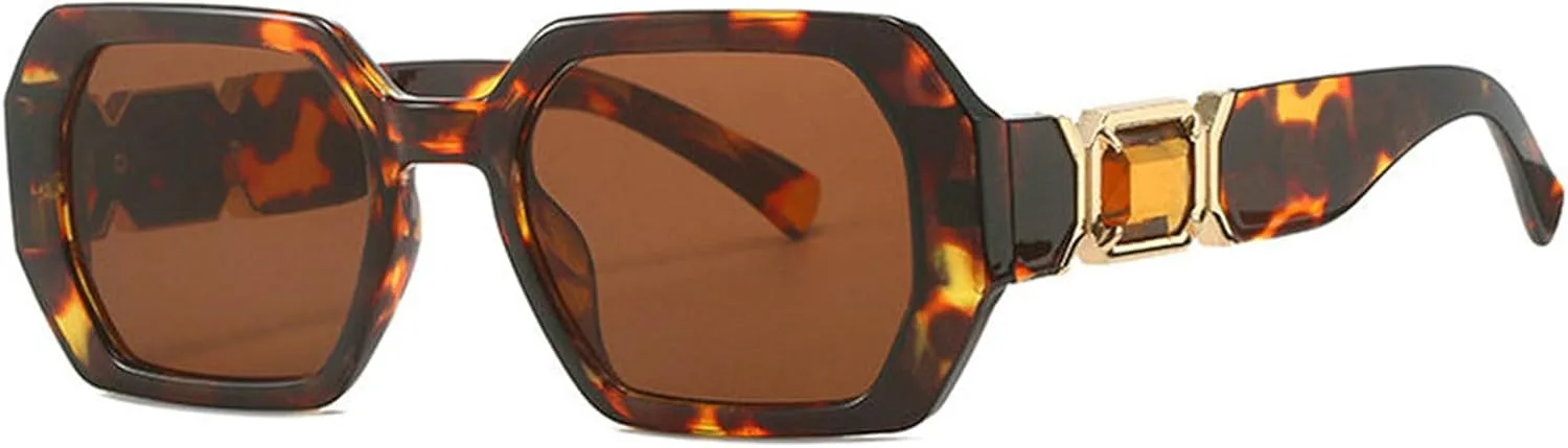 

Willochra Модные прямоугольные солнцезащитные очки со стразами для женщин, квадратные, с бриллиантами, маленькие, с кристаллами, для вечеринок и вождения, Leopard