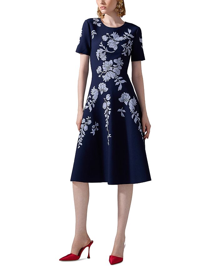 

Короткое платье с цветочным жаккардовым узором Carolina Herrera, синий