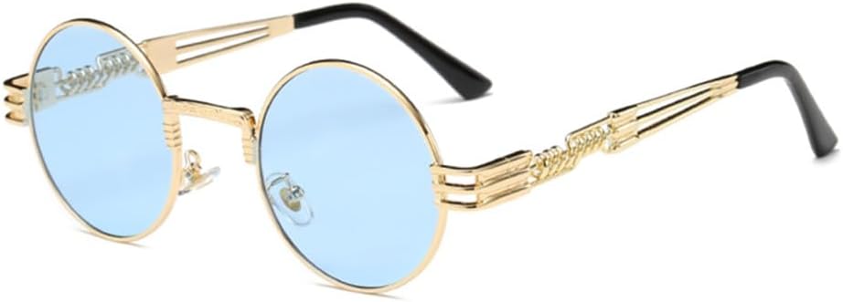 

Круглые солнцезащитные очки в стиле стимпанк для мужчин и женщин, металлические, винтажные солнцезащитные очки с защитой от УФ-излучения UV400 VFDHN, Silver Ocean Blue