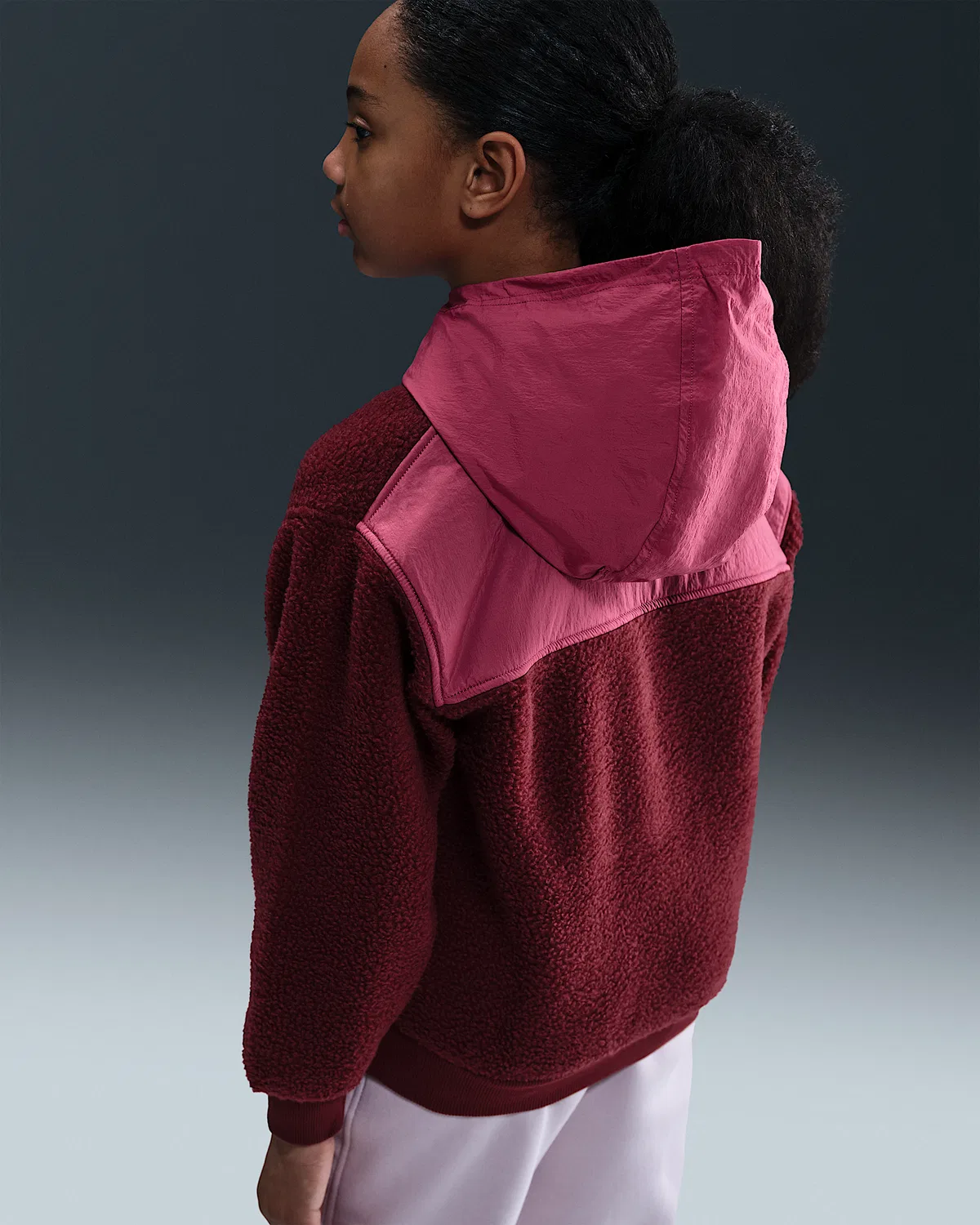 Детская свободная худи Nike Sportswear Club Fleece на молнии 1/4, Dark Team Red/Sweet Beet/White — фото 4