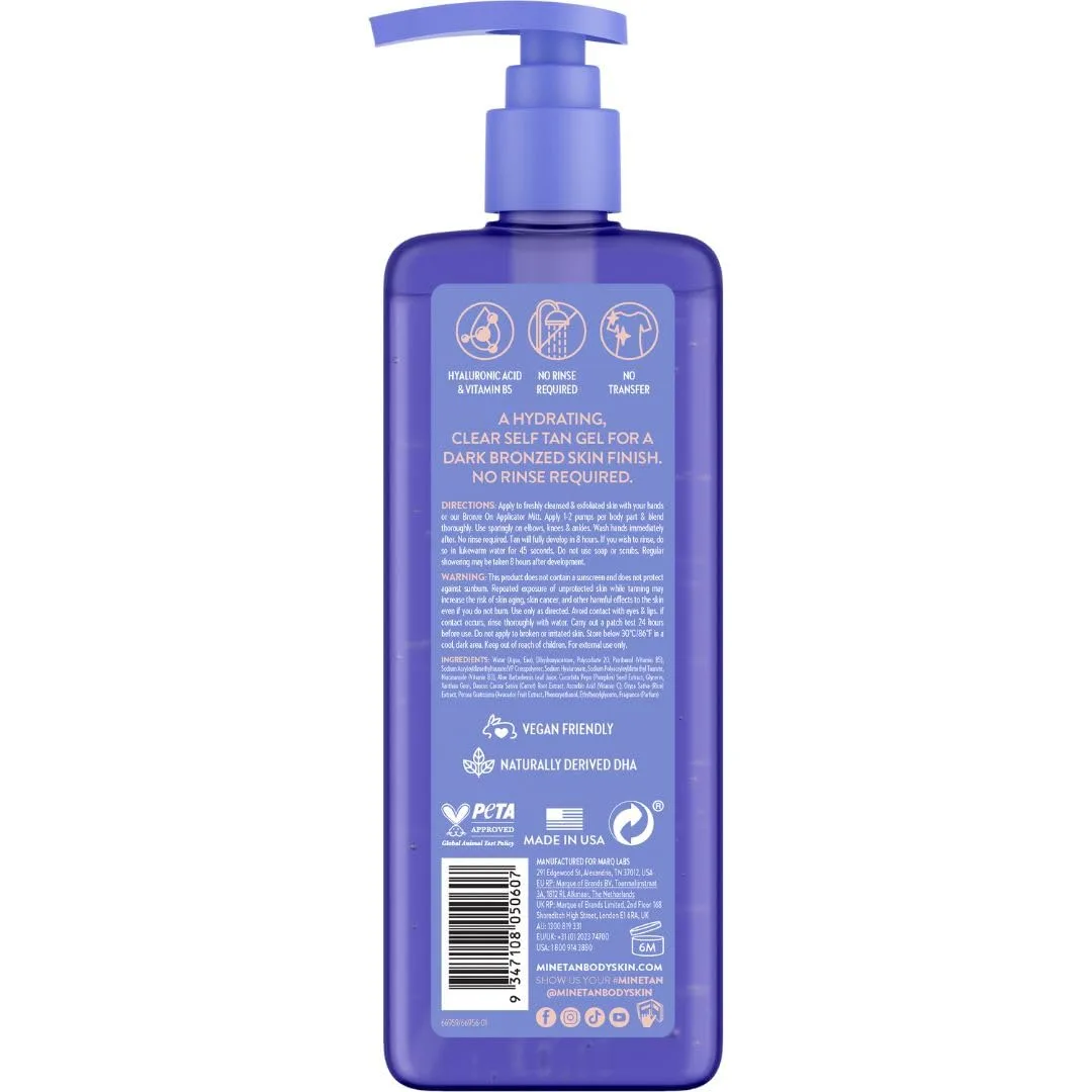 MineTan Clear Self Tanning Gel | Super Dark Invisible Tan Gel - бестрансферный автозагар, увлажняющий, быстро наносится, для темного бронзового оттенка, для лица и тела, 236 мл 237 мл (1 шт.) Minetan Body.Skin — фото 2
