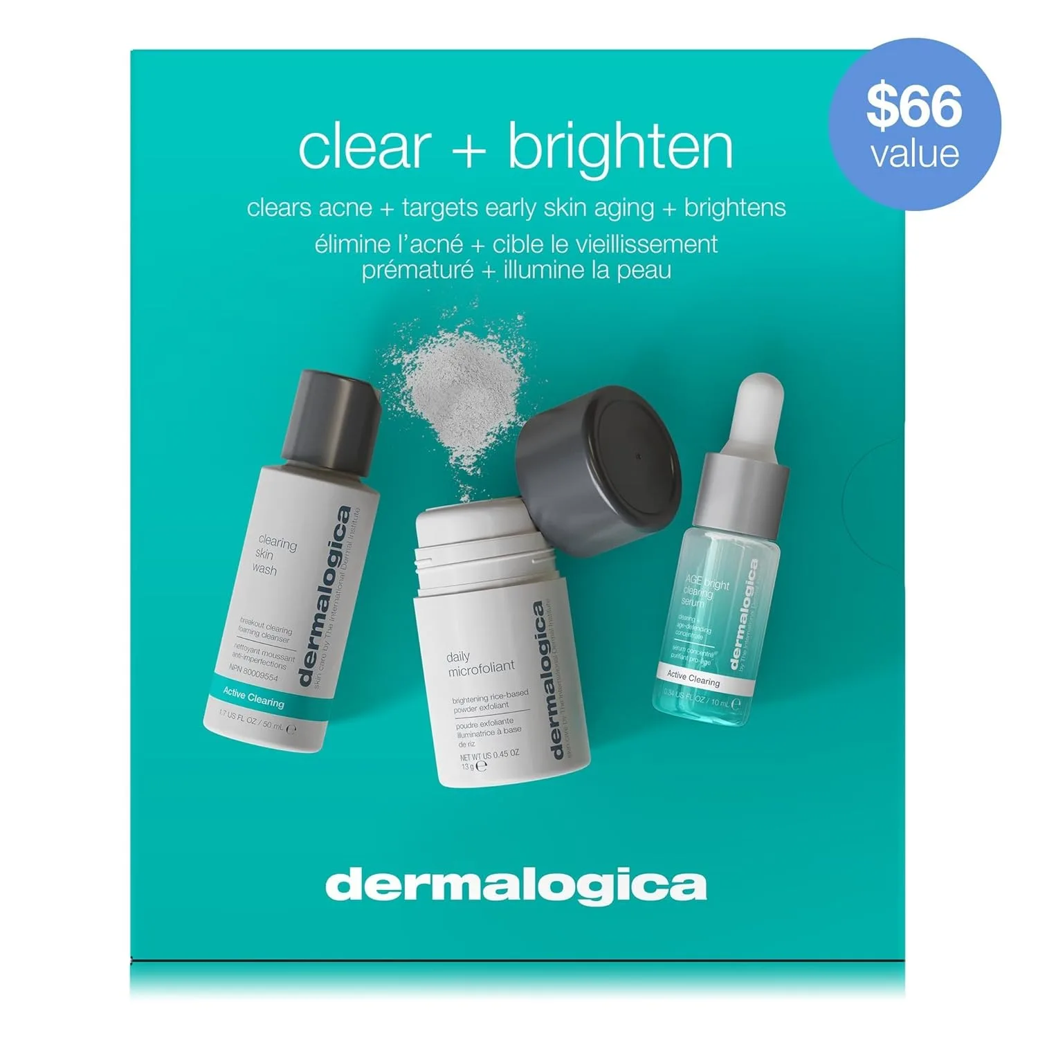 Набор для ухода за кожей лица Dermalogica Clear and Brighten Kit, состоящий из 3 этапов: очищающее средство, скраб и сыворотка., White — фото 4