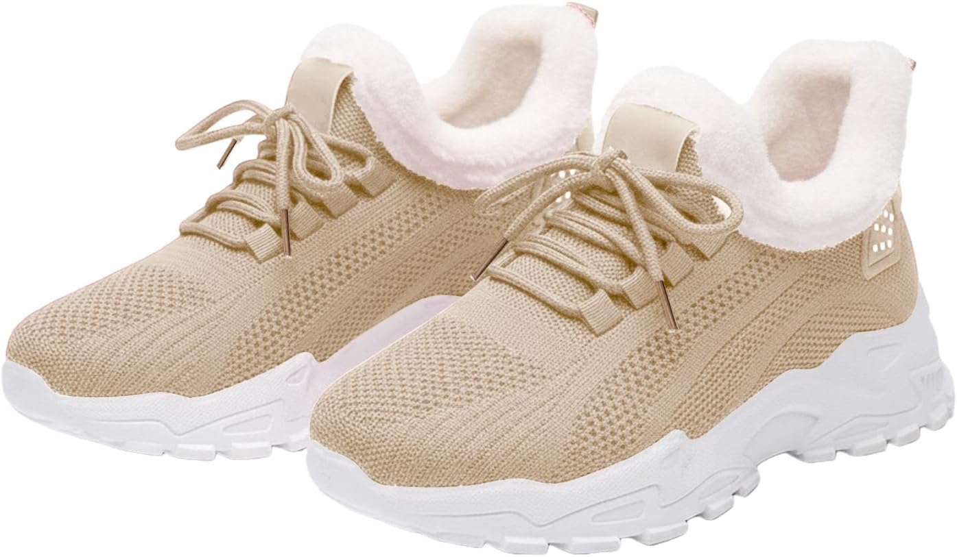 

Женские теплые кроссовки с флисовой подкладкой для зимы, теннисные кроссовки на шнуровке, с меховой подкладкой, на платформе, удобные для ходьбы, легкие повседневные кроссовки, противоскользящие Ayziemezm, хаки