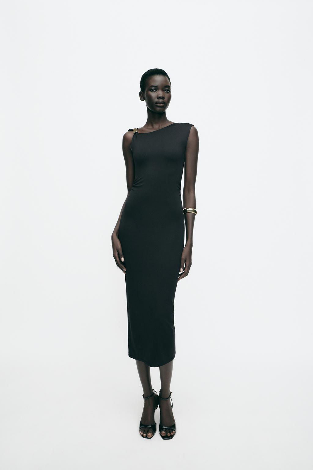 

Платье с металлической аппликацией ZARA, черный