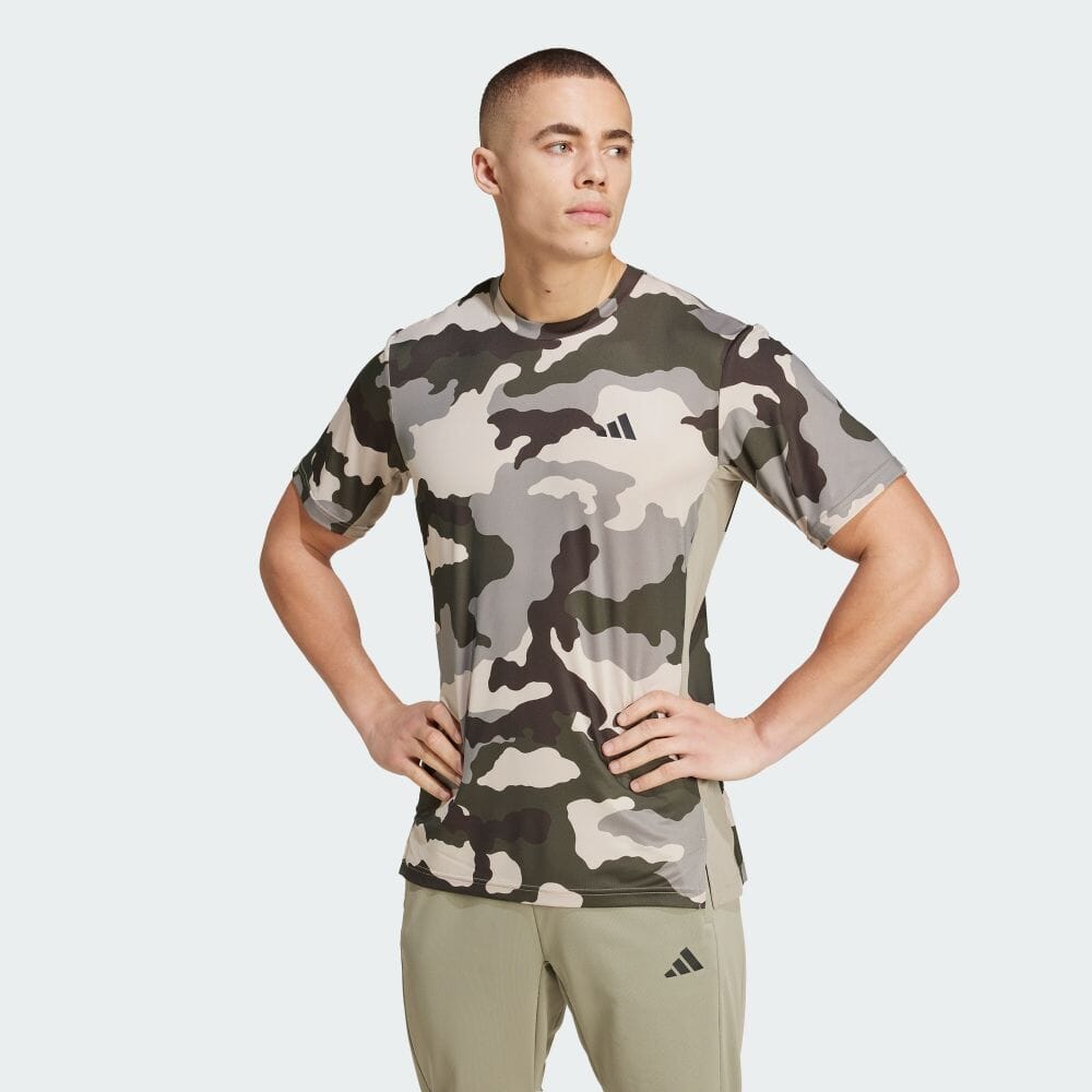 

Футболка Adidas Train Essentials Camo Print Short Sleeve T-Shirt, цвет Silver Pebble